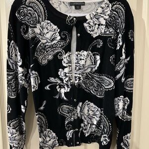 Covington Black and White Floral Paisley Cardigan